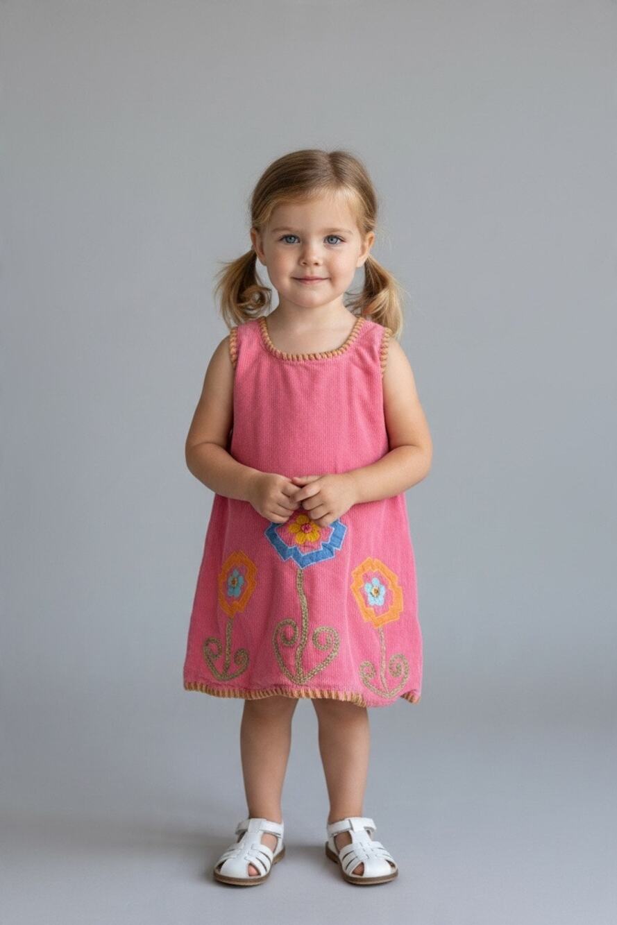 Nicknackpattywack Girls 3T Pink Corduroy Floral Applique Jumper Dress Cotton
